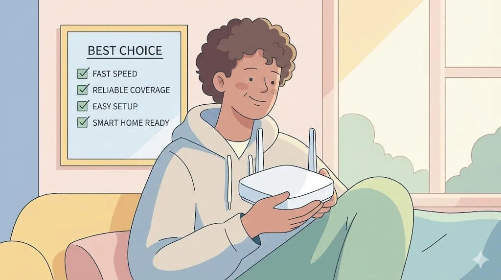Minh họa người dùng vui vẻ vì chọn được thiết bị internet phù hợp