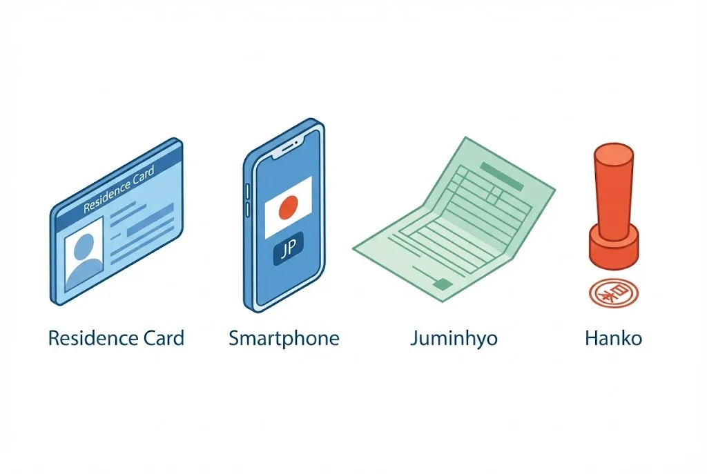 4 vật dụng thiết yếu để mở tài khoản ngân hàng: Thẻ ngoại kiều, Điện thoại, Giấy cư trú, Con dấu