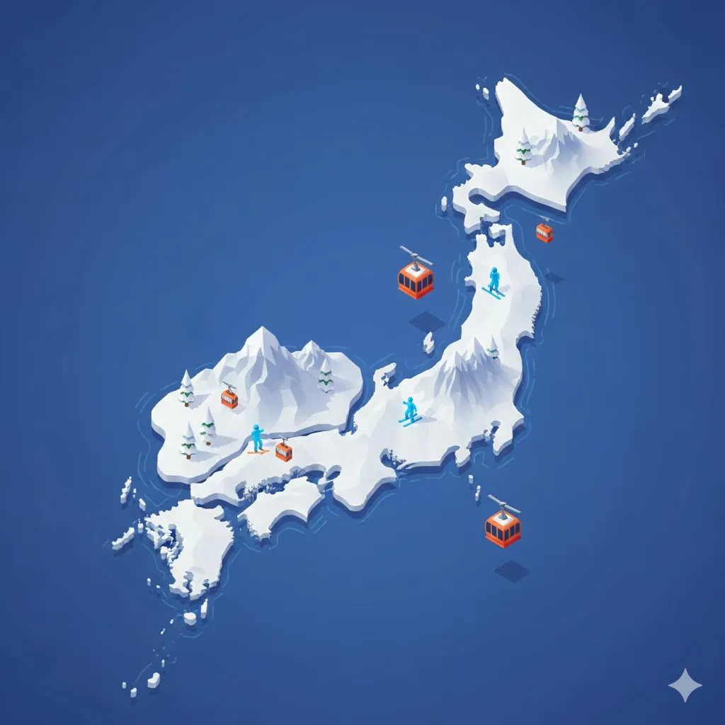 日本の主要スキーリゾート比較マップ(ニセコ・白馬・湯沢)