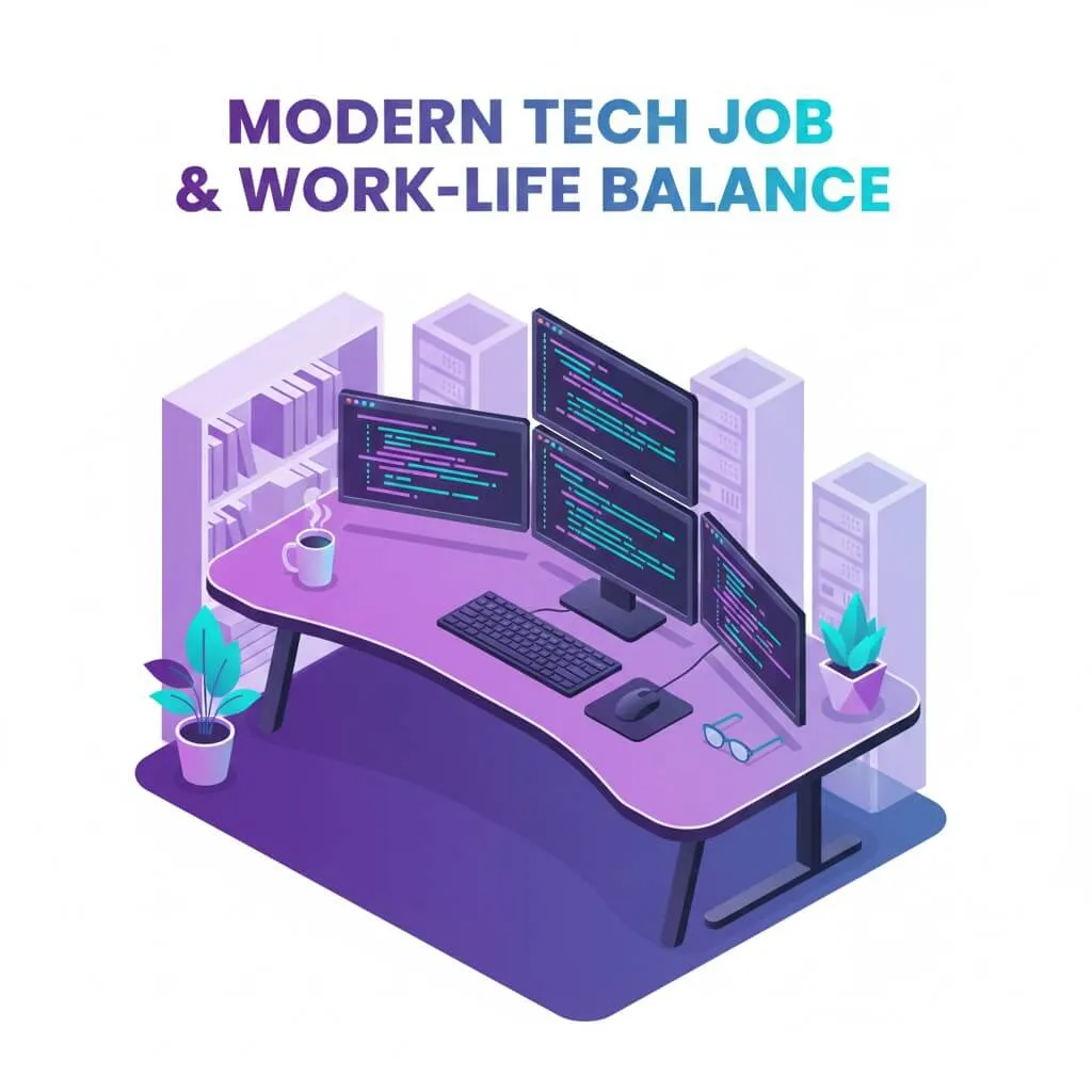 Minh họa kỹ sư đang code thư giãn tại bàn làm việc hiện đại