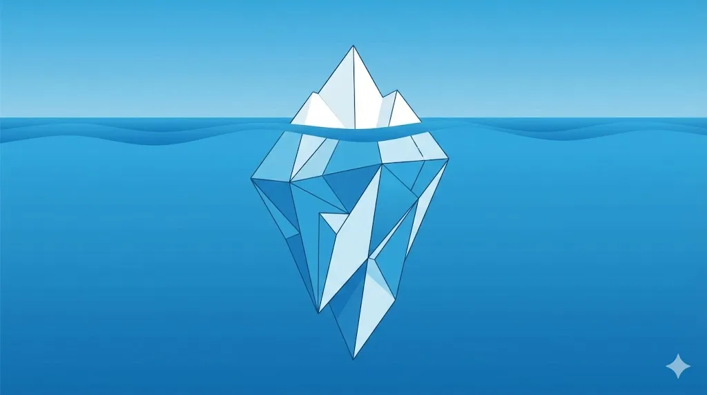 Minh họa tảng băng trôi thể hiện phí ngân hàng nổi và chi phí ẩn chìm dưới nước