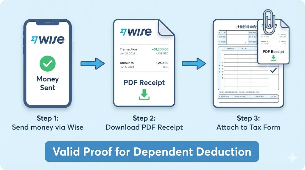 Cách sử dụng sao kê chuyển tiền Wise làm bằng chứng hỗ trợ tài chính cho người phụ thuộc trong hồ sơ thuế Nhật Bản