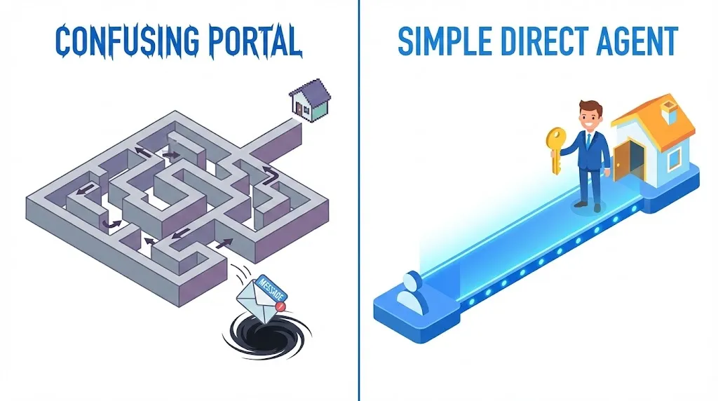 Hình ảnh so sánh giữa Trang thông tin và Đại lý trực tiếp